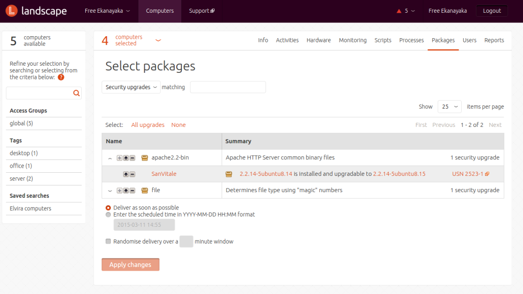 Управление пакетами и обновлениями программного обеспечения в Ubuntu Landscape.